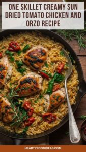 One Skillet Creamy Sun Dried Tomato Chicken And Orzo Recipe – Hearty Food Ideas
